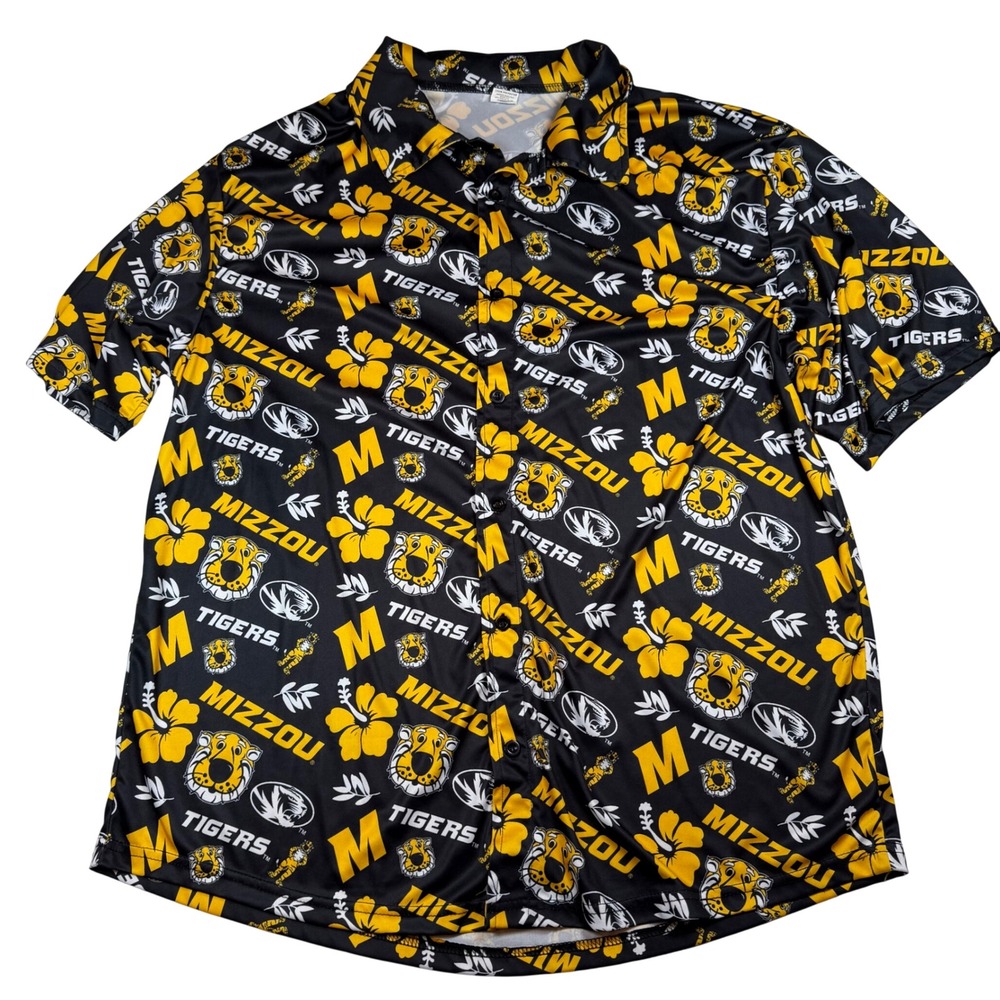 Missouri Mizzou Tigers NCAA Button Up Shirt Mens XL Black Gold Tropical Floral